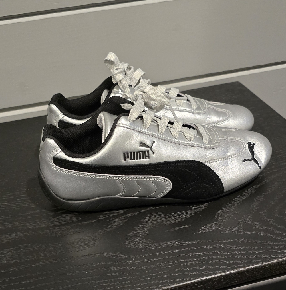 Puma Women's Silver and Black Sneakers - Picture 2 of 7